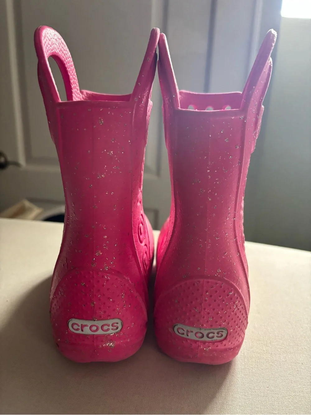 CROCS Glitter Pink Handle Rain Boots 10T